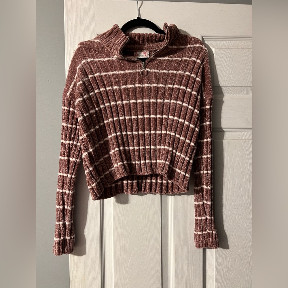 PINK REPUBLIC Women's Pink Sweater Crop Top 1/4 Zip Size M